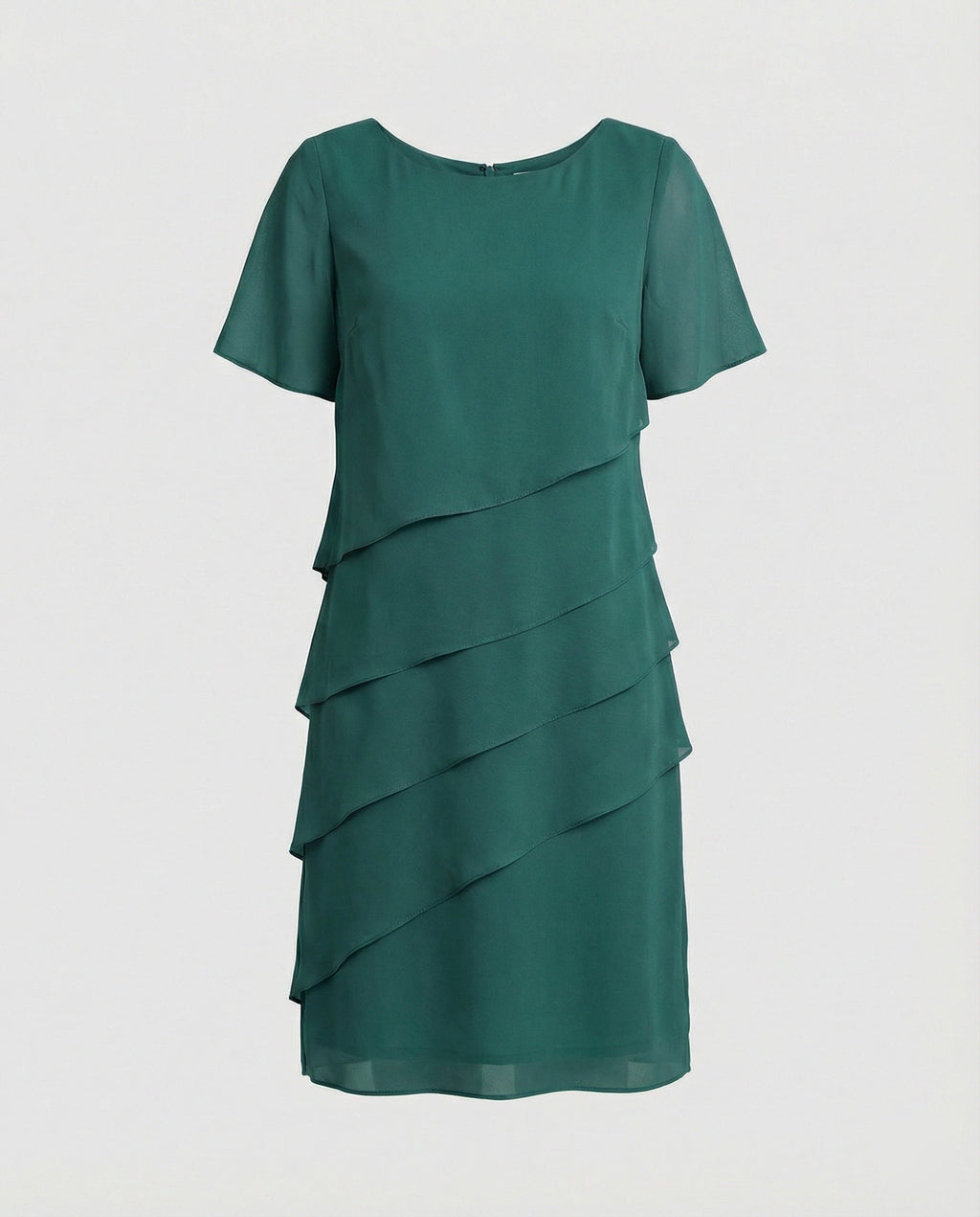 Women's Tiered Chiffon Dress – Round Neck Short Sleeve Day Dress