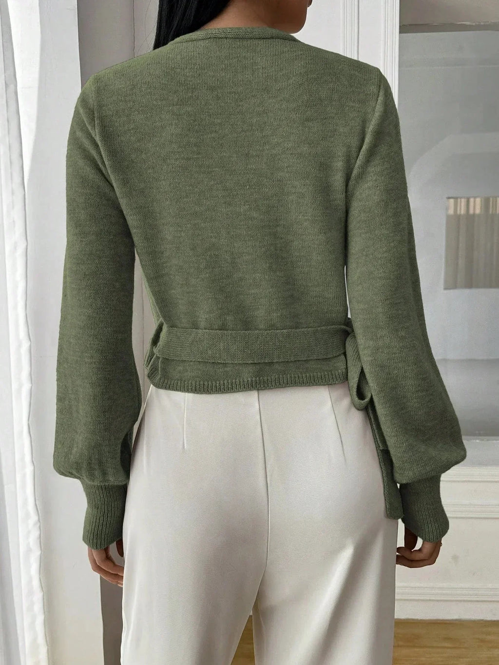 Women’s Elegant Wrap Sweater – Chic Modern Style with Puff Sleeves