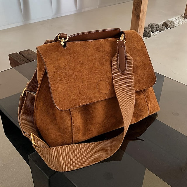 Suede Crossbody Messenger Bag - Roomy and Adjustable