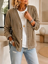 Patchwork V-Neck Casual Jacket - Lightweight and Relaxed