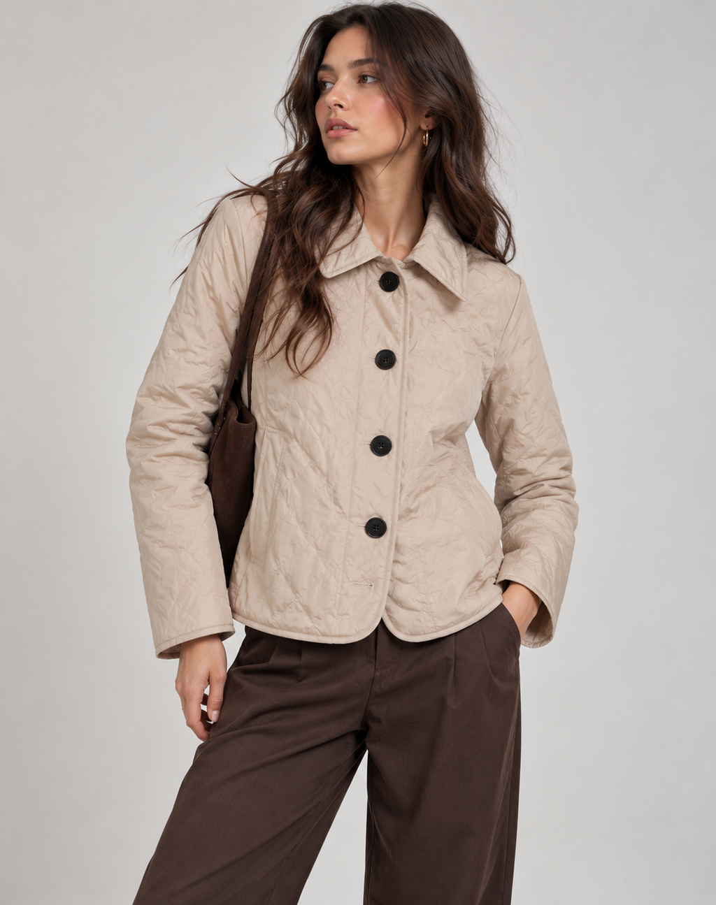 Women’s Quilted Button Jacket with Collar – Smart Transitional Outerwear