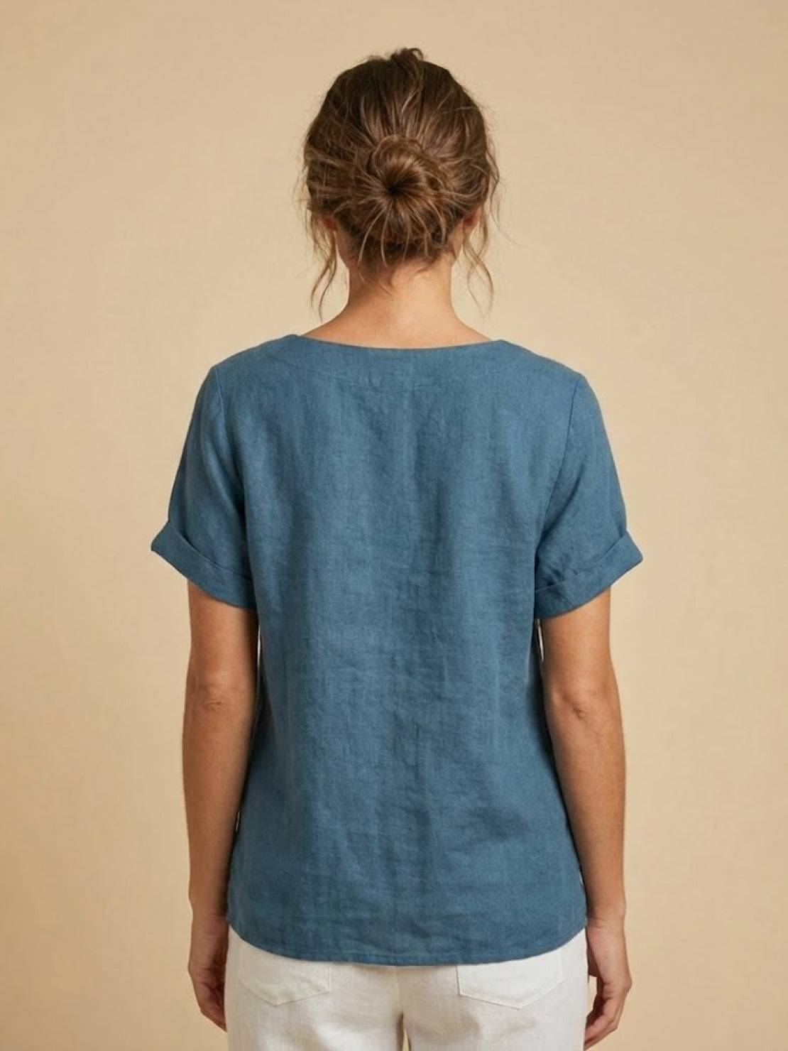 Women's Scoop Neck Short Sleeve Top – Button Detail Casual Everyday Shirt