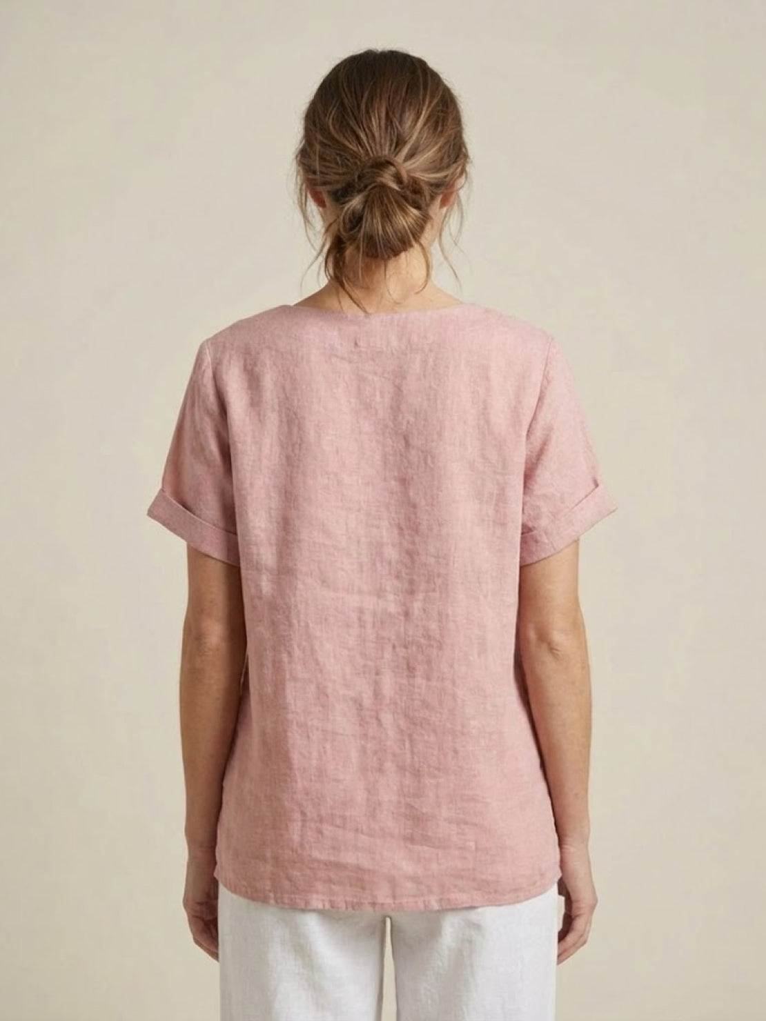 Women's Scoop Neck Short Sleeve Top – Button Detail Casual Everyday Shirt