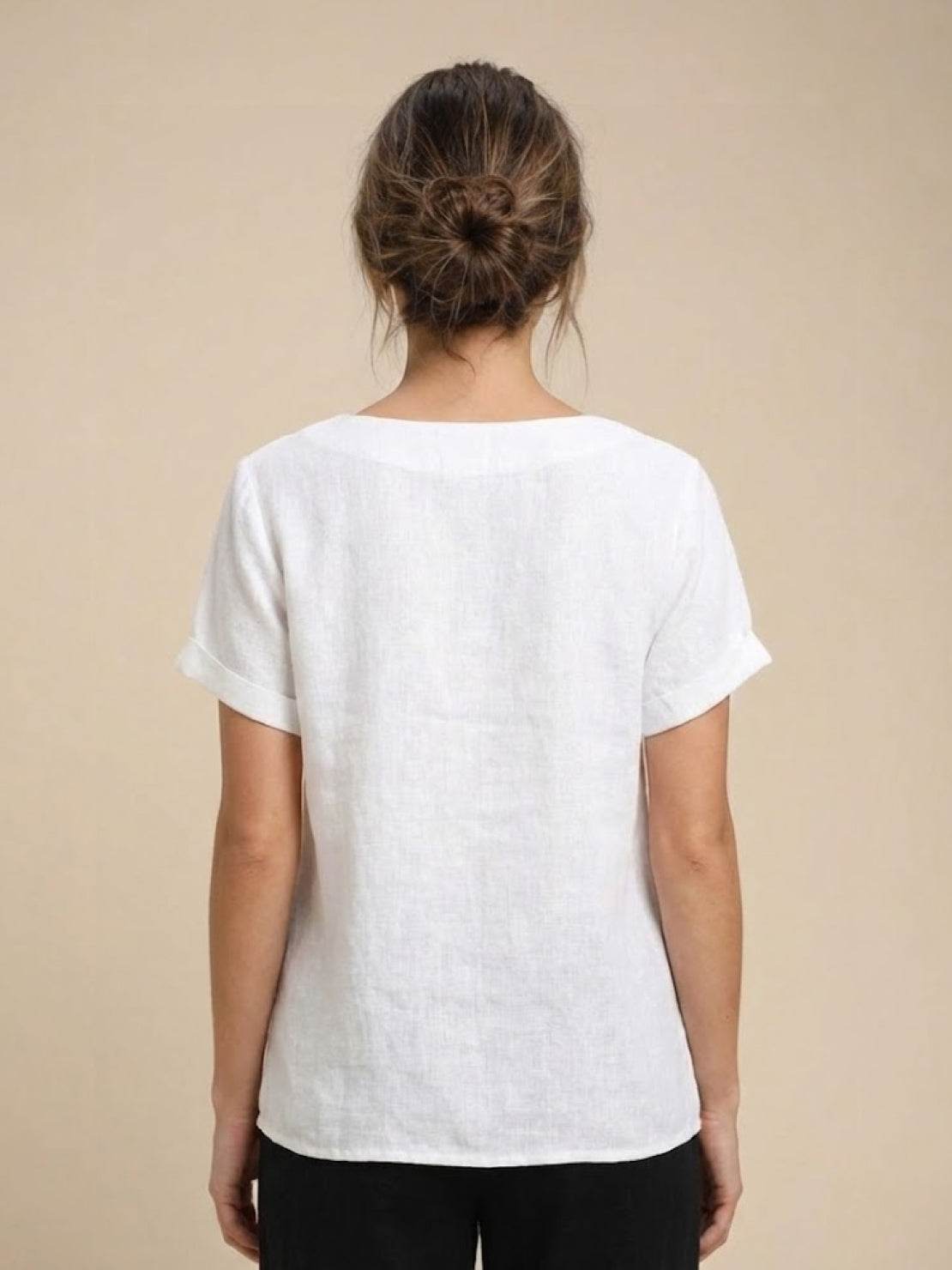 Women's Scoop Neck Short Sleeve Top – Button Detail Casual Everyday Shirt