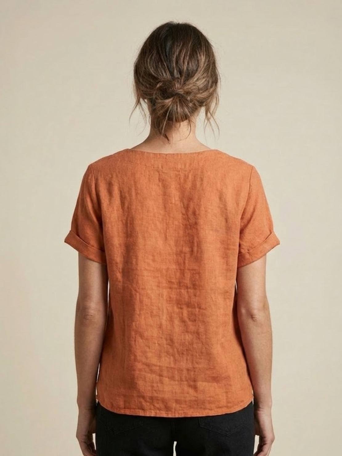 Women's Scoop Neck Short Sleeve Top – Button Detail Casual Everyday Shirt