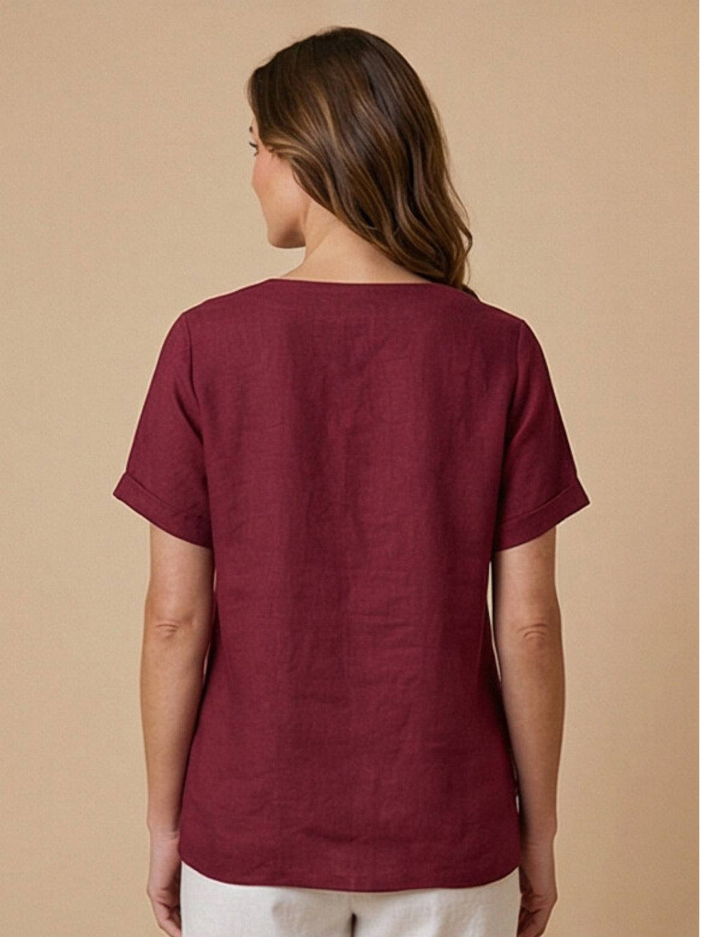Women's Scoop Neck Short Sleeve Top – Button Detail Casual Everyday Shirt
