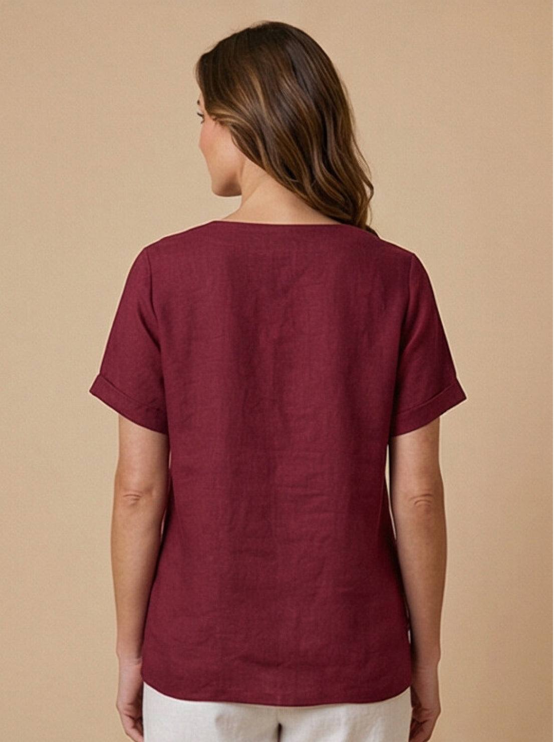 Women's Scoop Neck Short Sleeve Top – Button Detail Casual Everyday Shirt