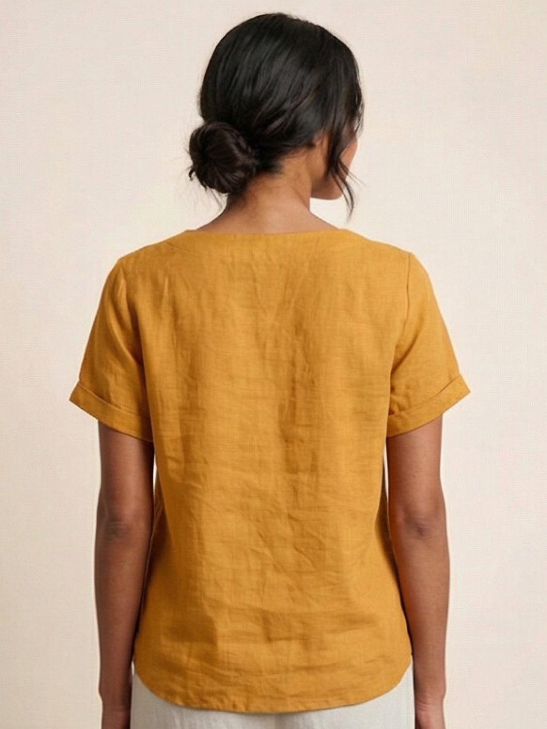 Women's Scoop Neck Short Sleeve Top – Button Detail Casual Everyday Shirt