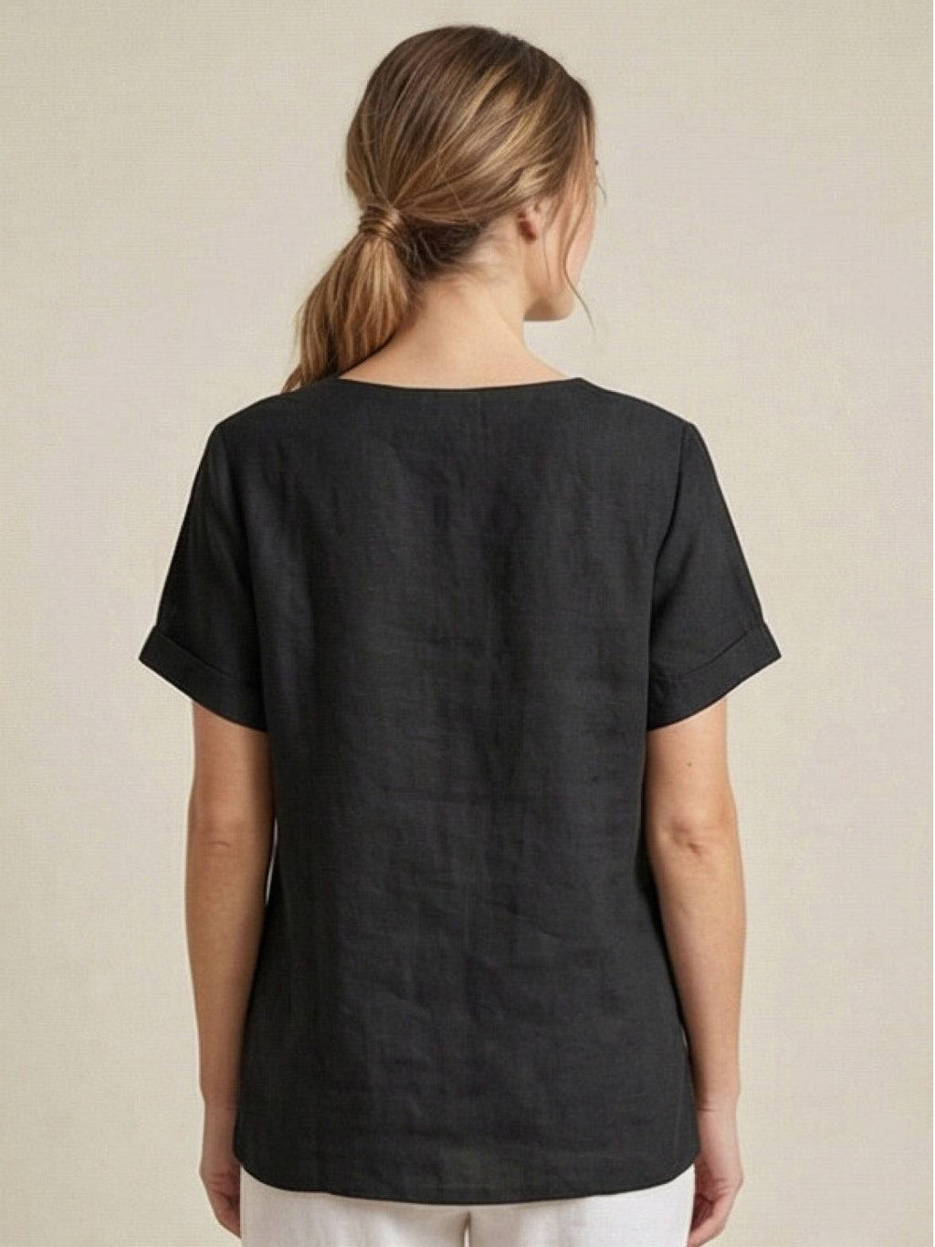 Women's Scoop Neck Short Sleeve Top – Button Detail Casual Everyday Shirt