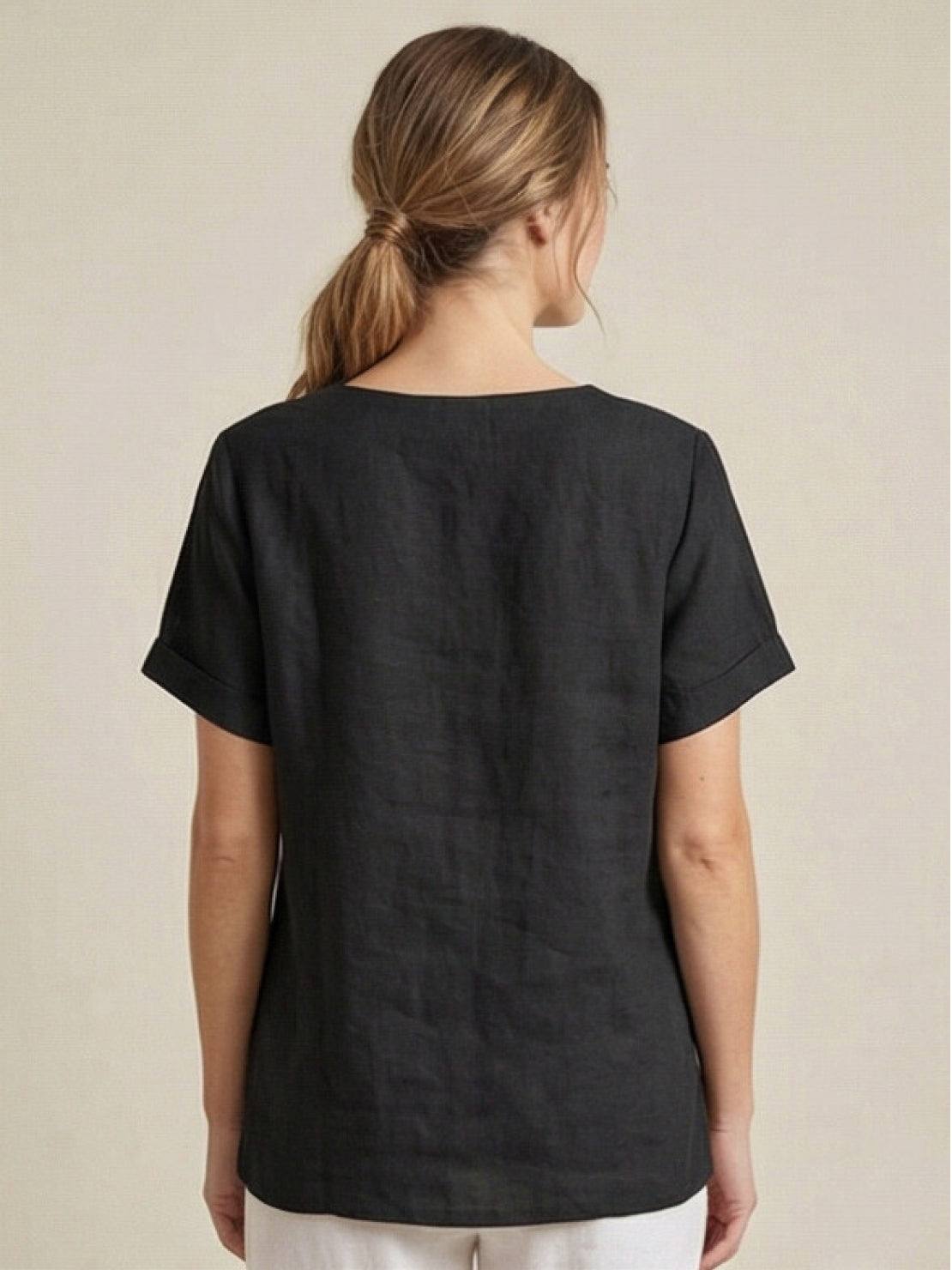 Women's Scoop Neck Short Sleeve Top – Button Detail Casual Everyday Shirt
