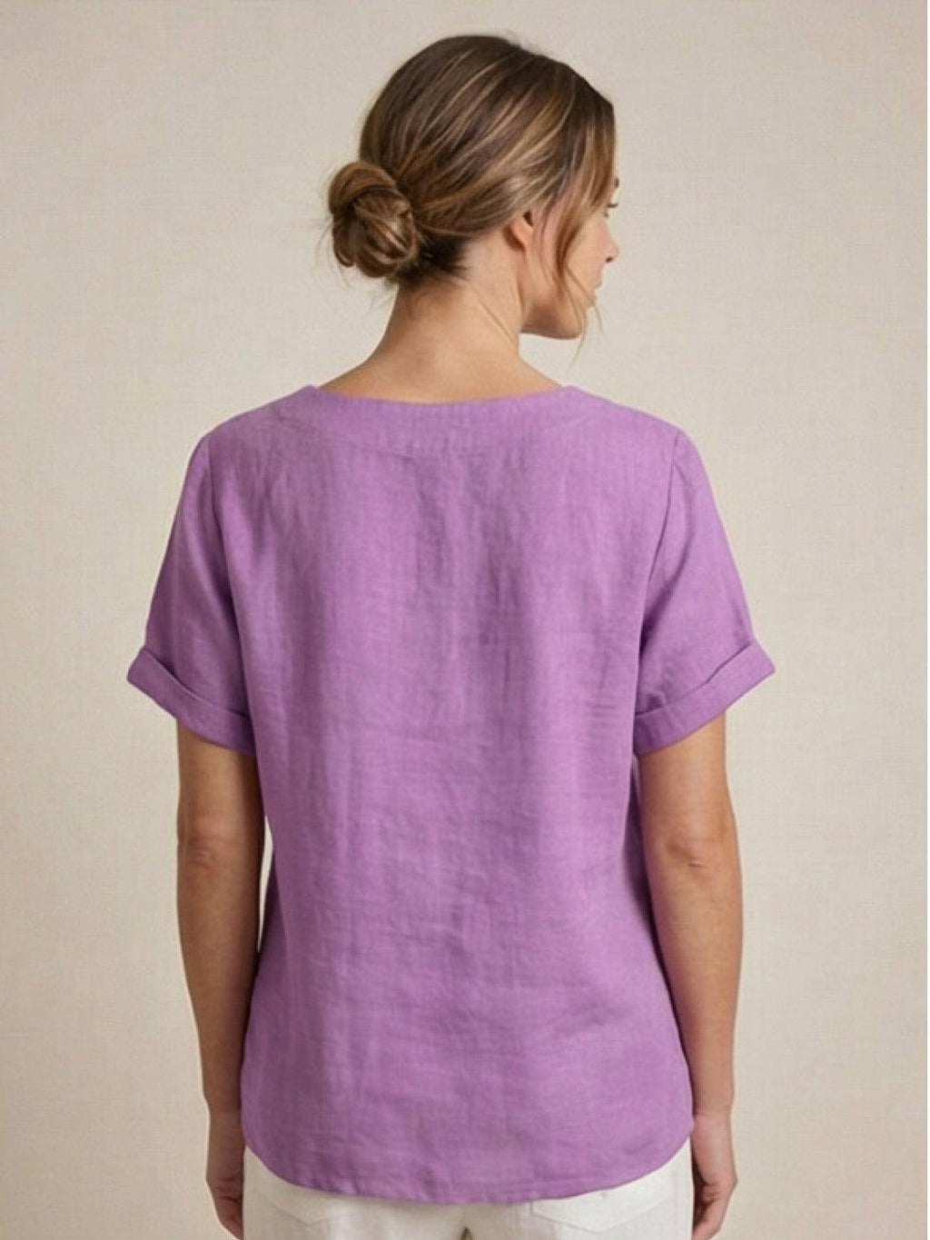Women's Scoop Neck Short Sleeve Top – Button Detail Casual Everyday Shirt
