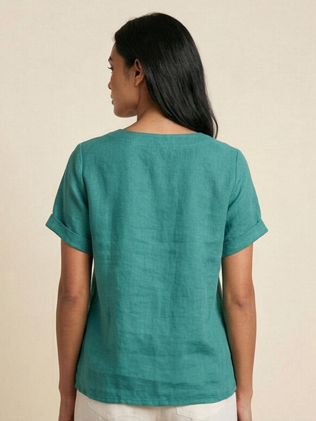 Women's Scoop Neck Short Sleeve Top – Button Detail Casual Everyday Shirt