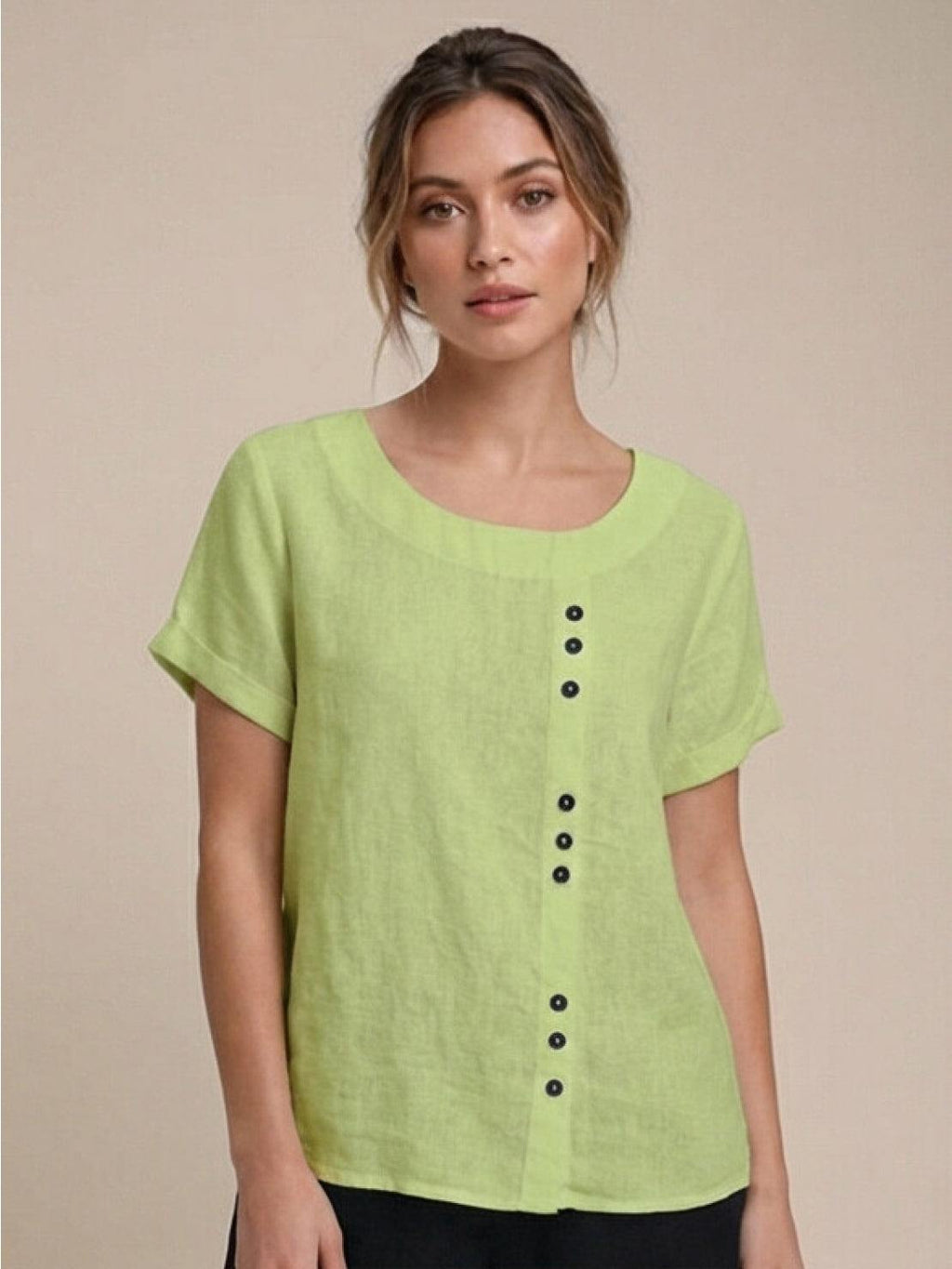 Women's Scoop Neck Short Sleeve Top – Button Detail Casual Everyday Shirt