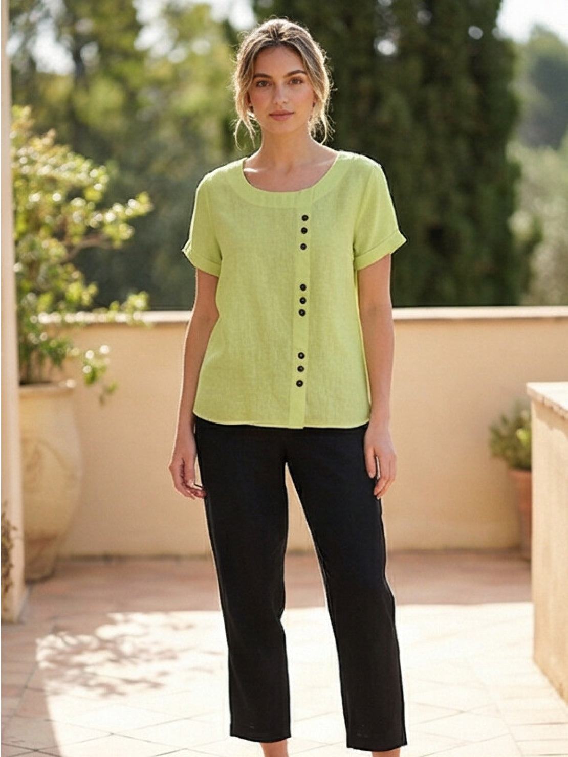 Women's Scoop Neck Short Sleeve Top – Button Detail Casual Everyday Shirt