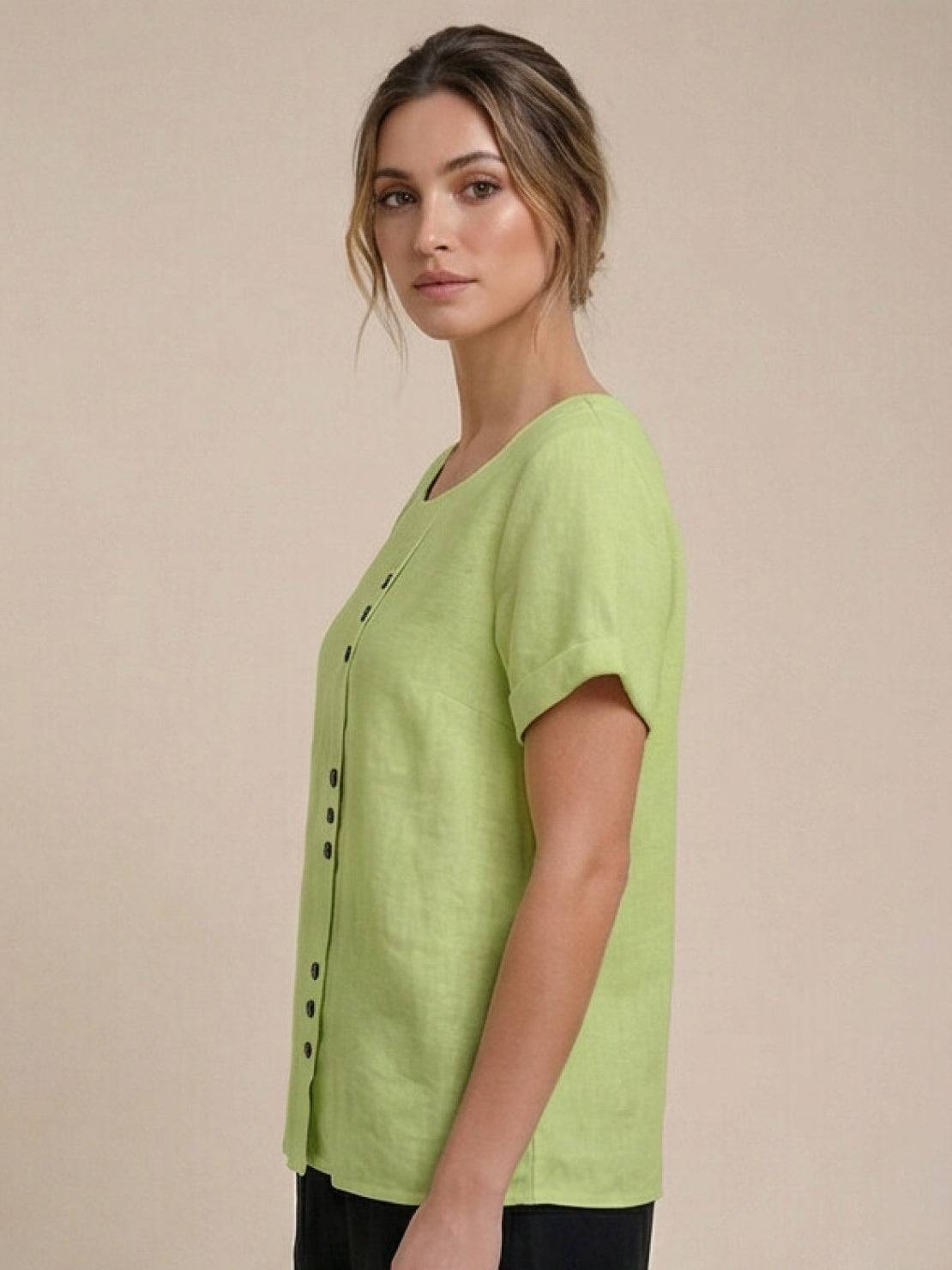 Women's Scoop Neck Short Sleeve Top – Button Detail Casual Everyday Shirt