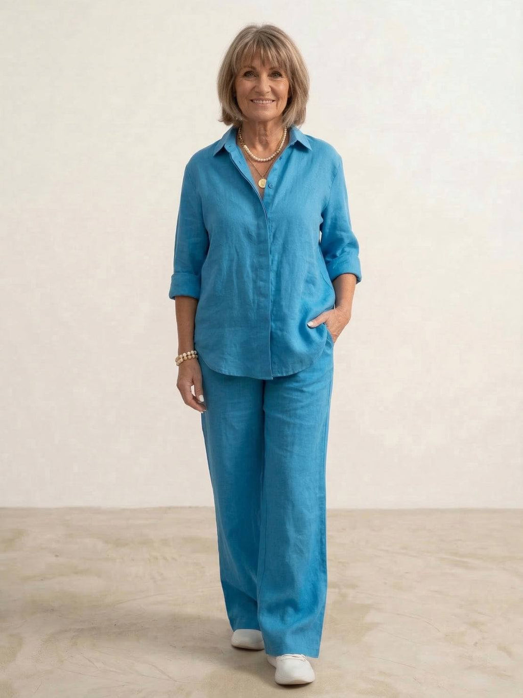 Women's Two Piece Trouser Set – Shirt and Wide Leg Pants Outfit