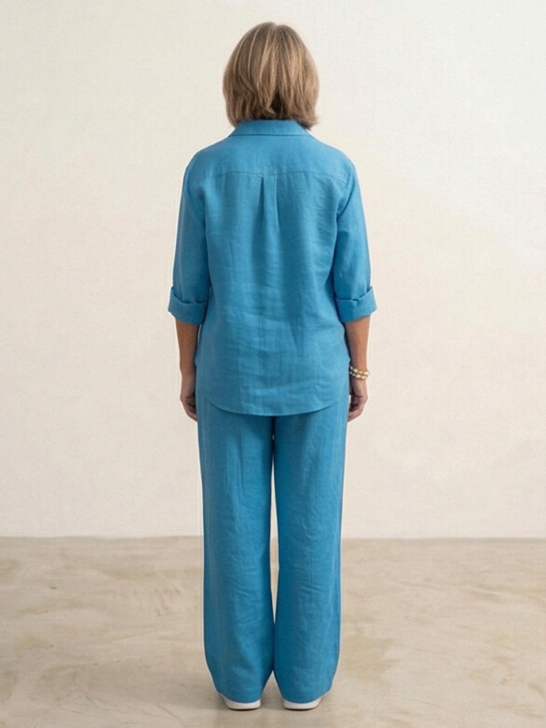 Women's Two Piece Trouser Set – Shirt and Wide Leg Pants Outfit