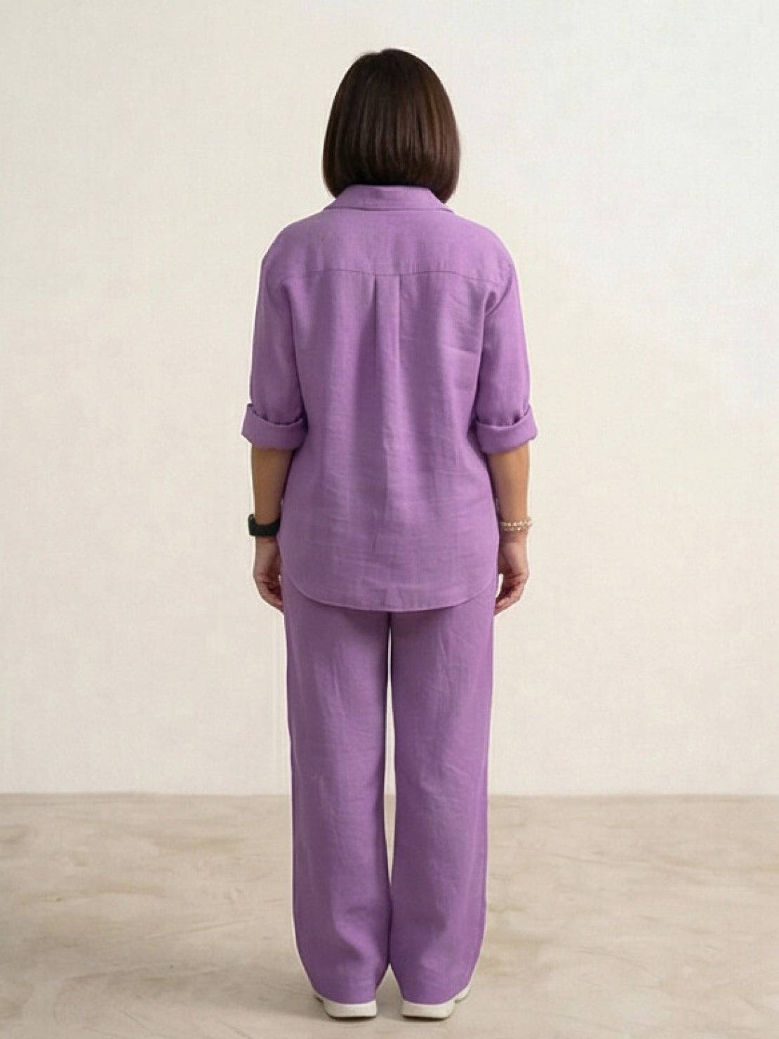 Women's Two Piece Trouser Set – Shirt and Wide Leg Pants Outfit