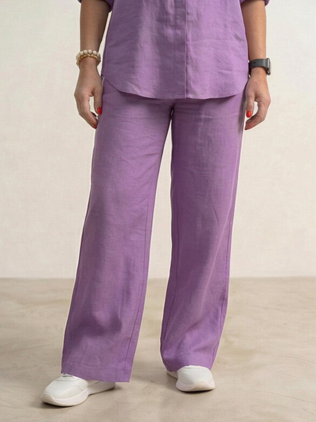 Women's Two Piece Trouser Set – Shirt and Wide Leg Pants Outfit