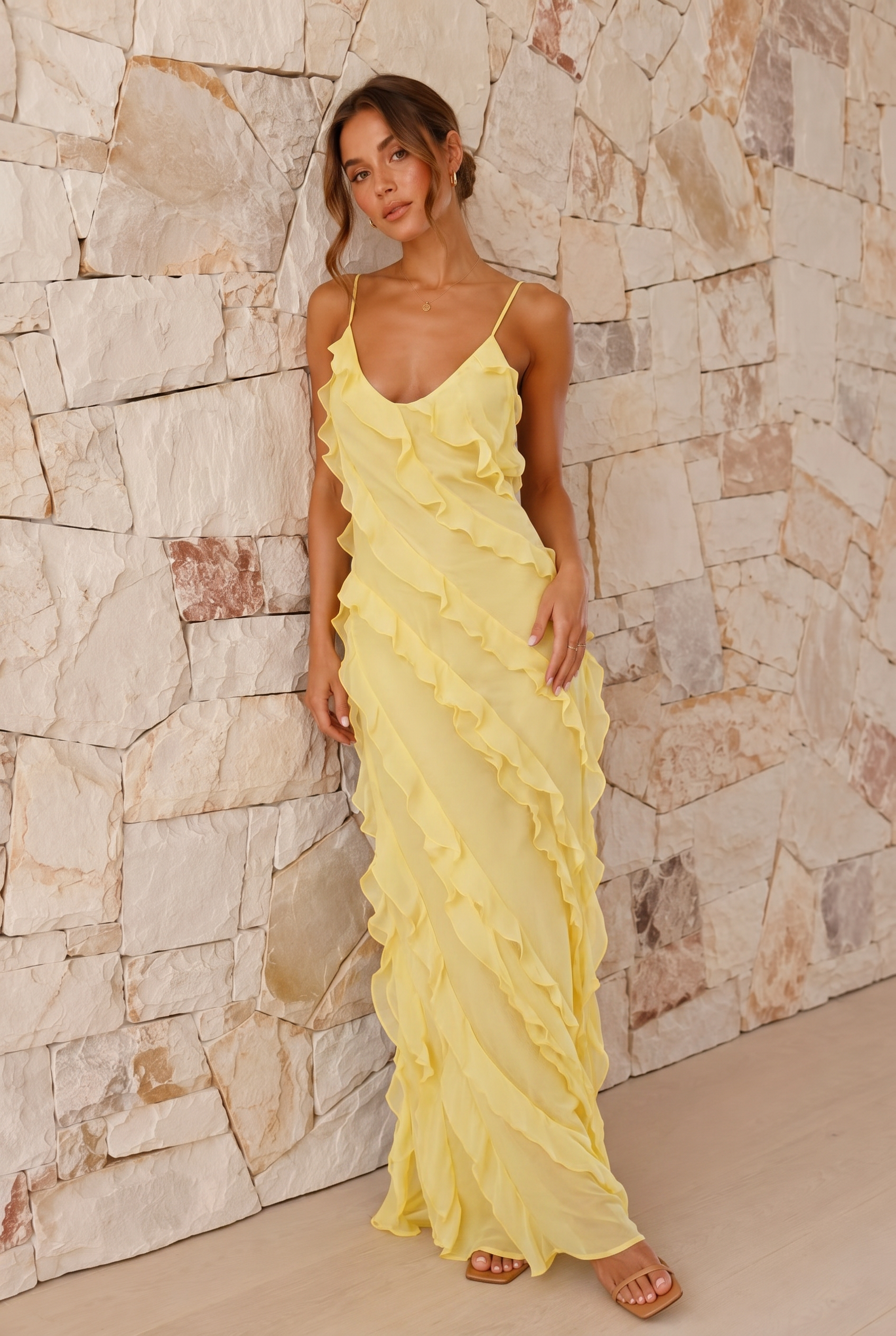 Women's Floral Ruffle Midi Dress - Light Summer Occasion Dress