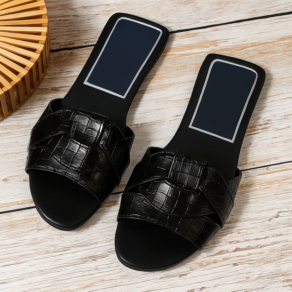 Women's Bow Detail Flat Slides - Easy Summer Slip On Sandals