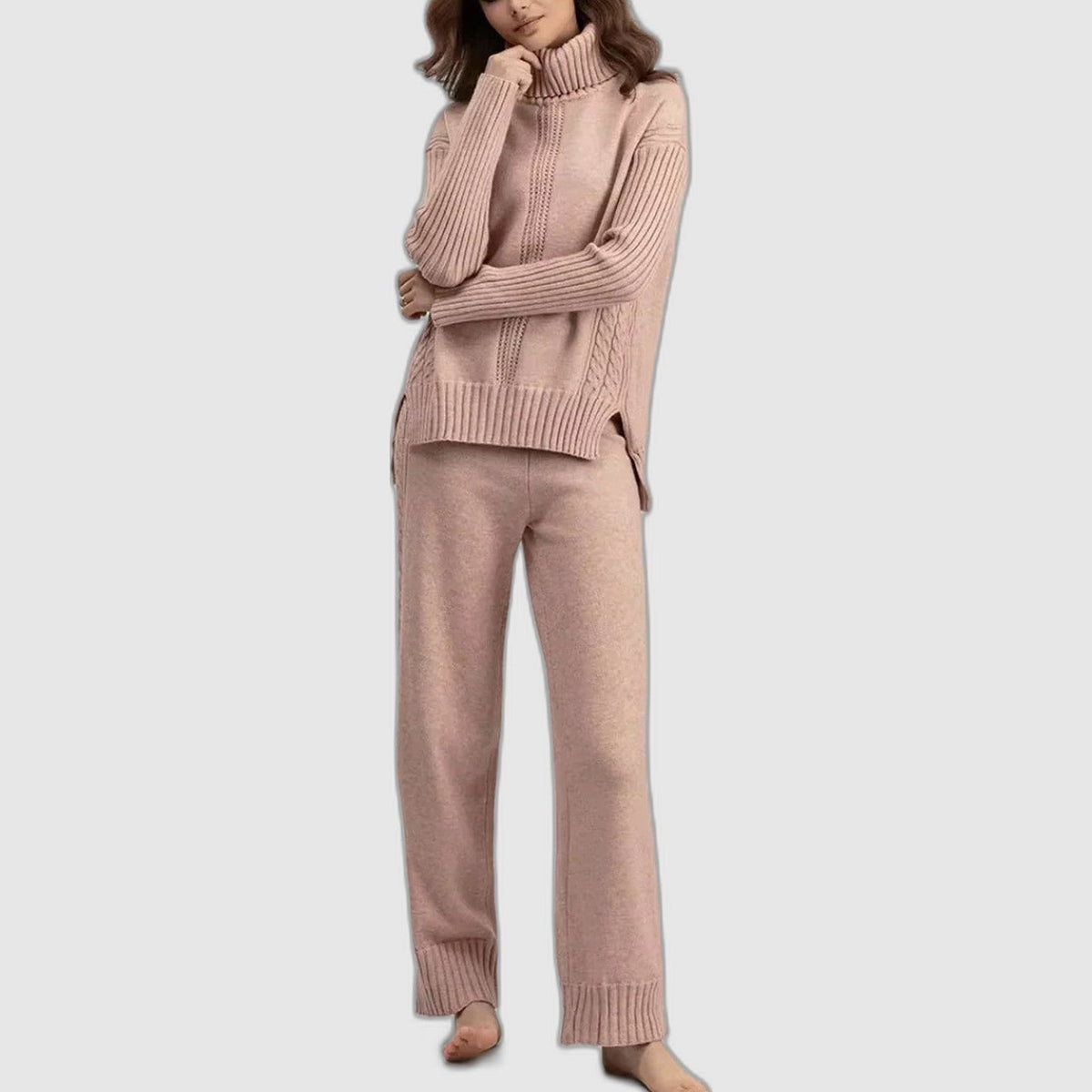 Women’s Turtleneck Sweater and Wide Leg Pants Set – Chic Comfortable Outfit