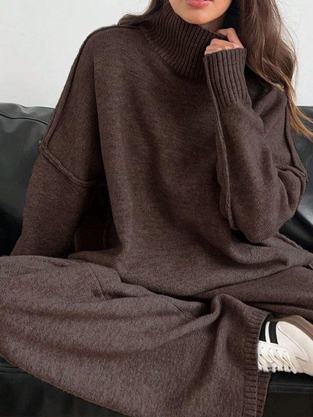 Women's Loungewear Set - Comfortable Turtleneck & Wide-leg Pants - Winter