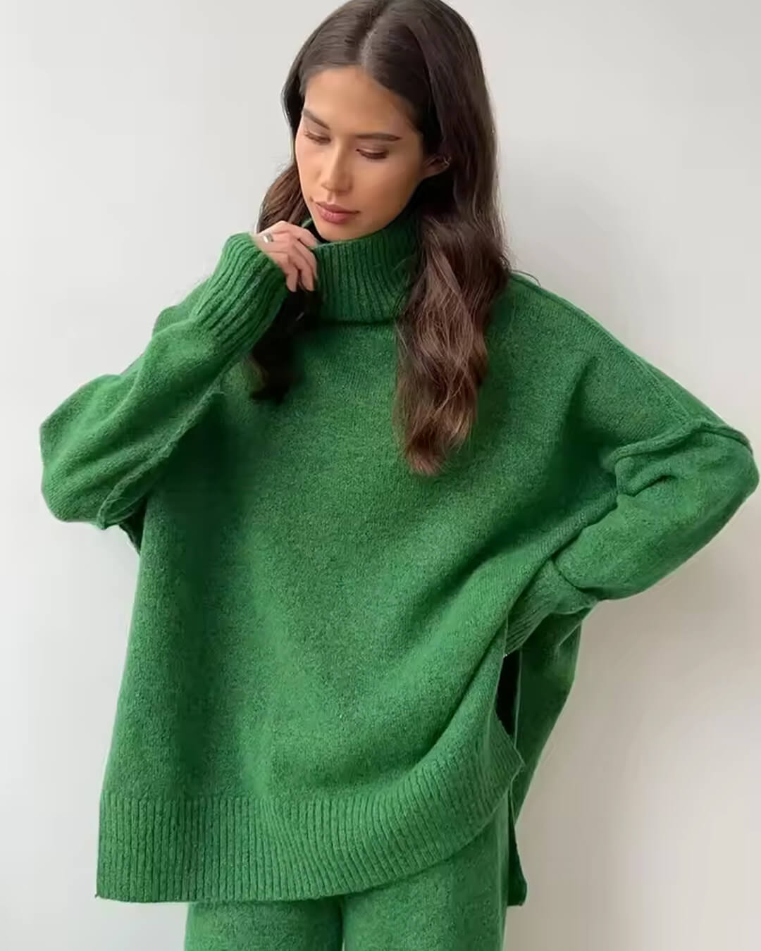 Women's Loungewear Set - Comfortable Turtleneck & Wide-leg Pants - Winter