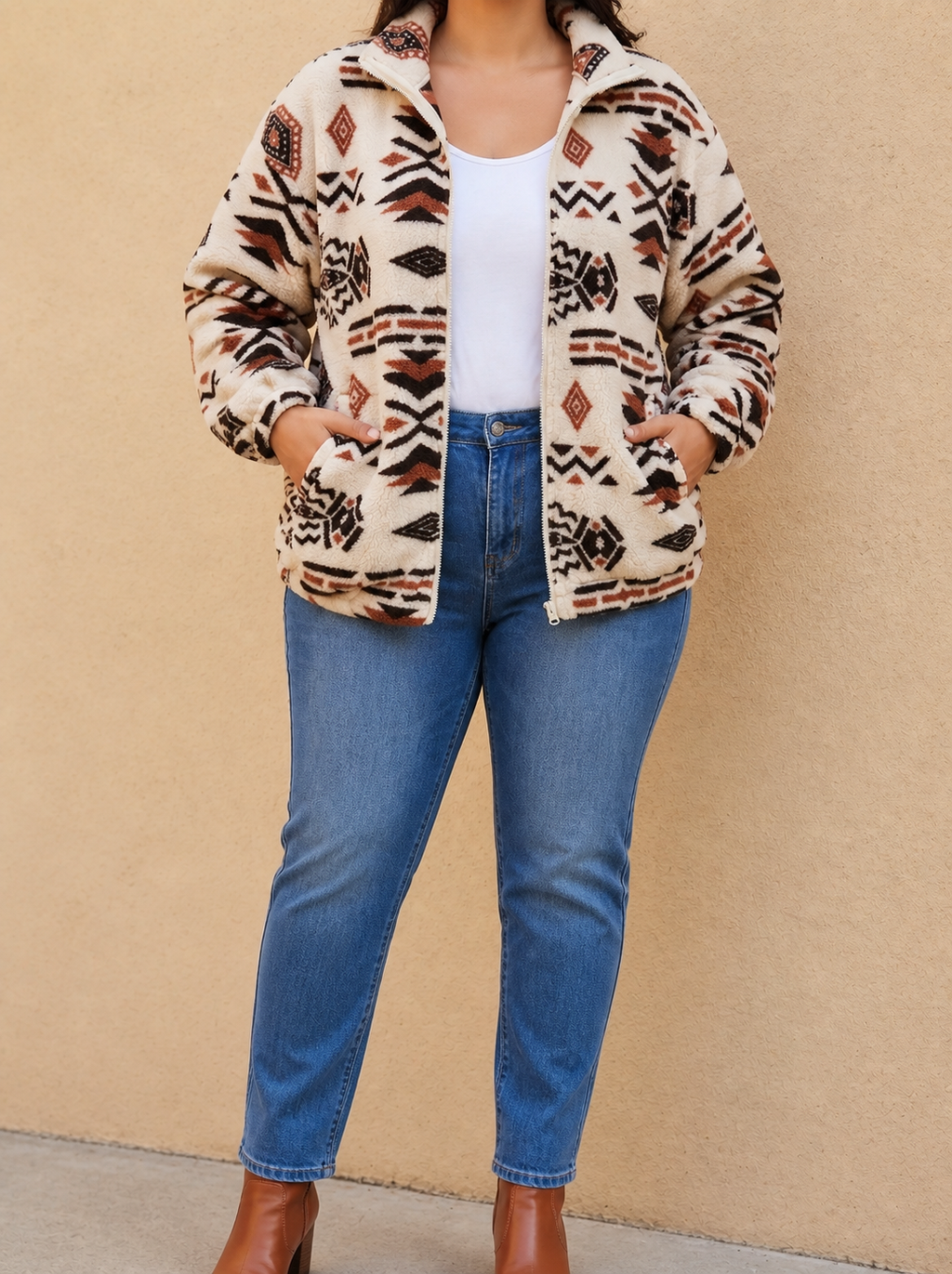 Women’s Aztec Sherpa Zip Jacket - Warm and Soft