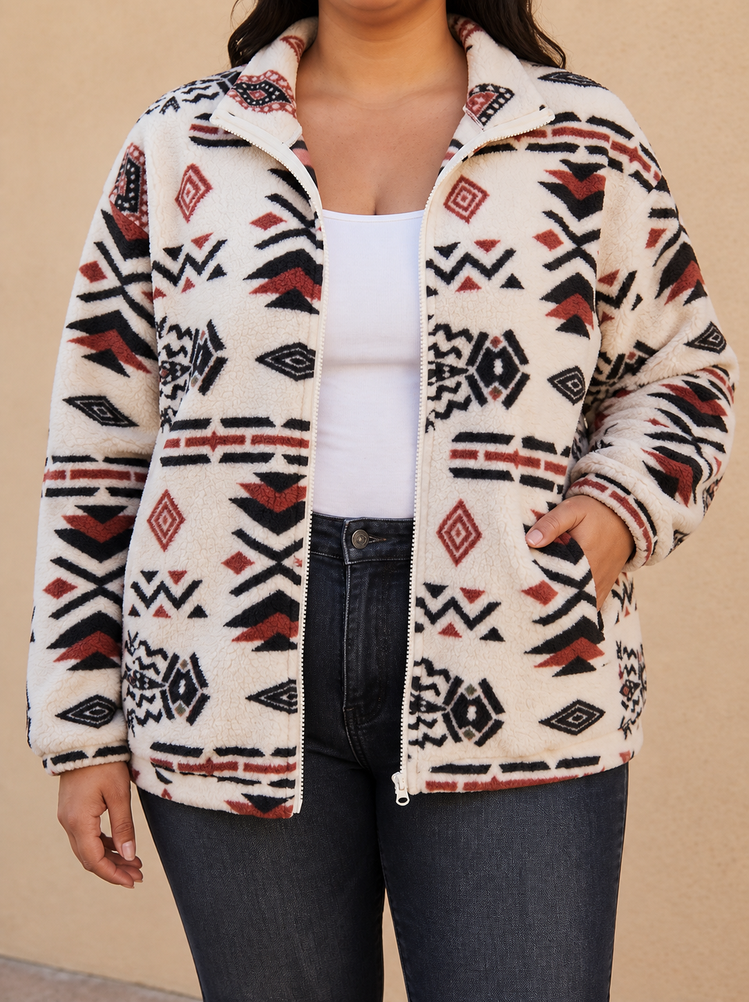 Women’s Aztec Sherpa Zip Jacket - Warm and Soft