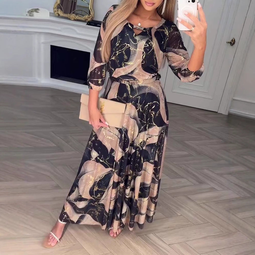 Women's Floral Boho Maxi Dress – Three Quarter Sleeve Flowy Dress