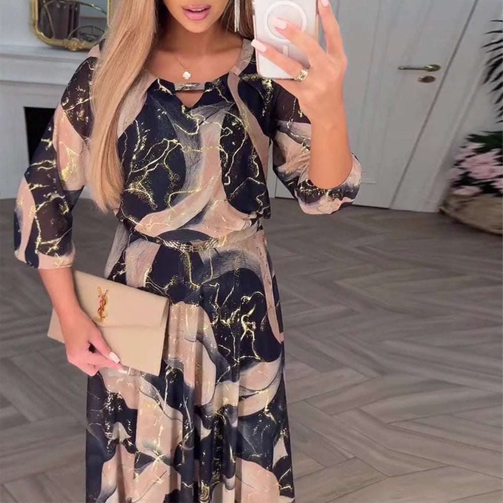 Women's Floral Boho Maxi Dress – Three Quarter Sleeve Flowy Dress