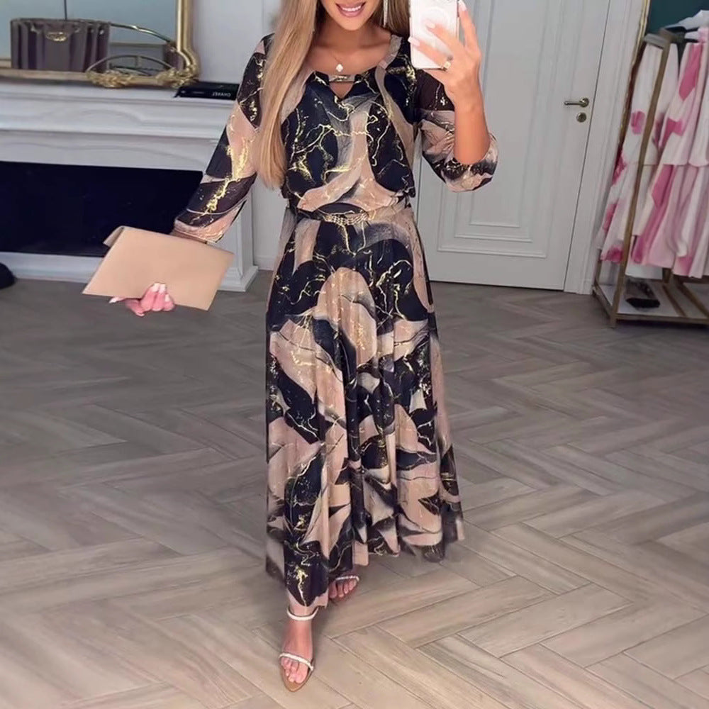 Women's Floral Boho Maxi Dress – Three Quarter Sleeve Flowy Dress – Soft&Sleepy