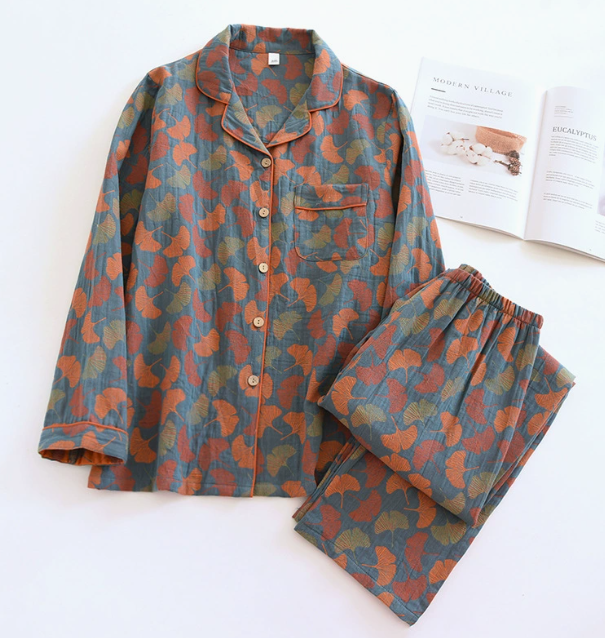 Retro katoenen pyjamaset voor dames – Zachte en comfortabele loungewear