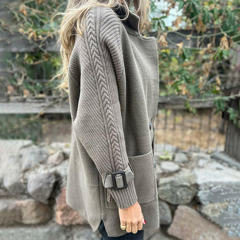 Long Coat With Knit Sleeves - Warm and Elegant