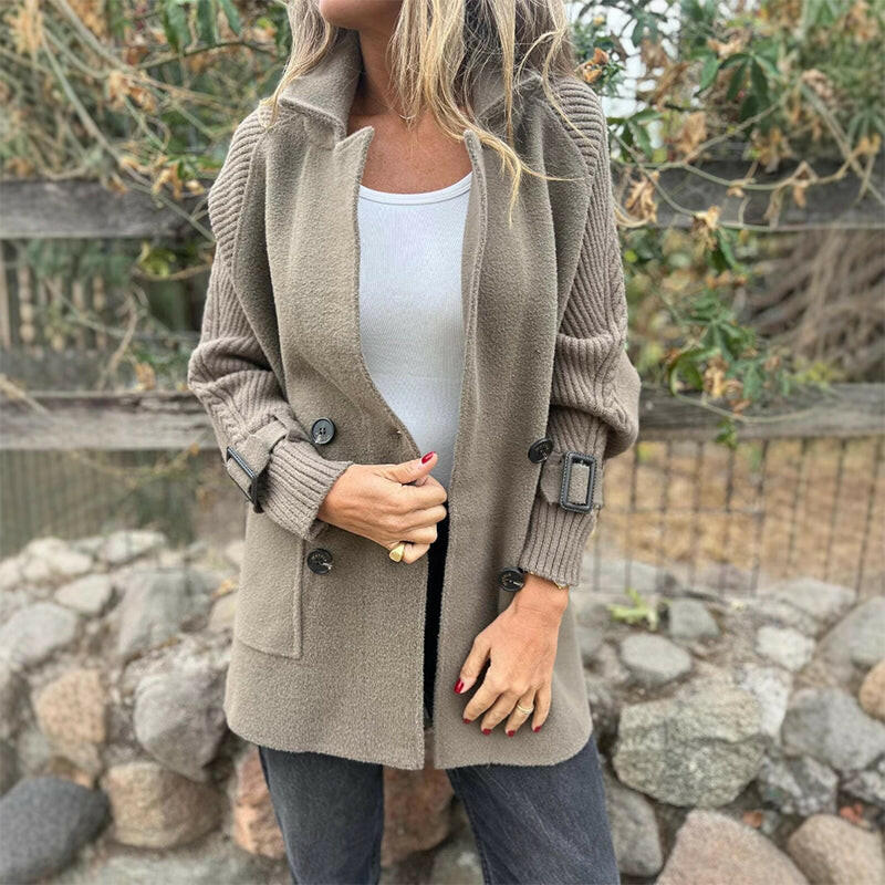 Long Coat With Knit Sleeves - Warm and Elegant