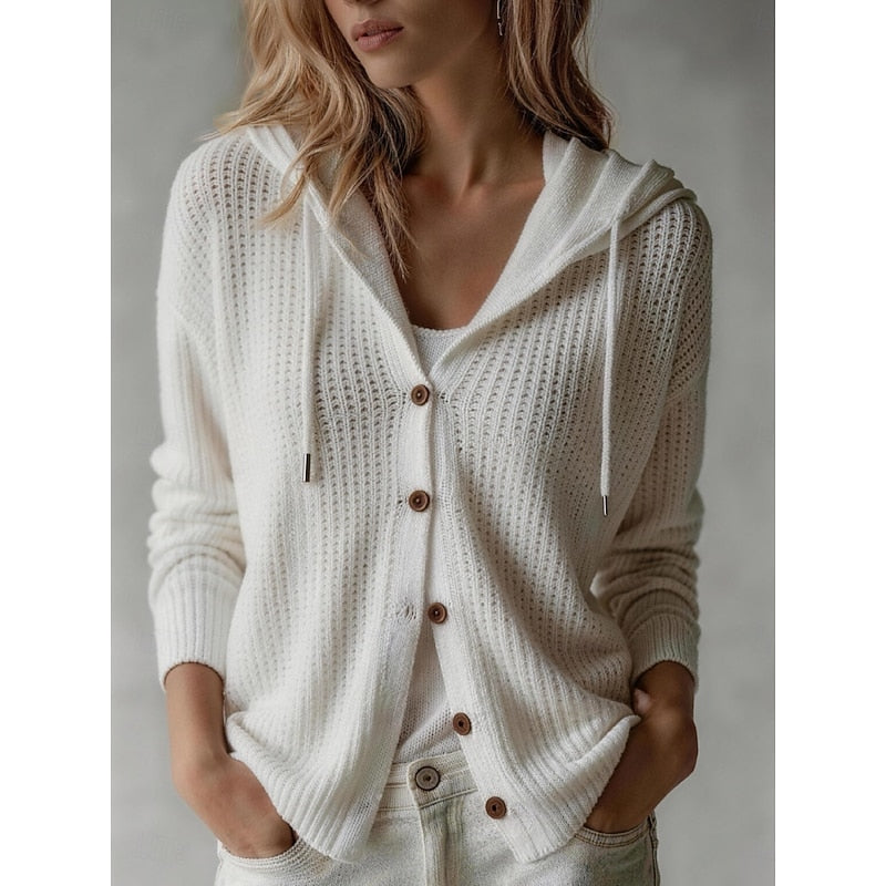 Buttoned Hooded Cardigan - Soft and Practical