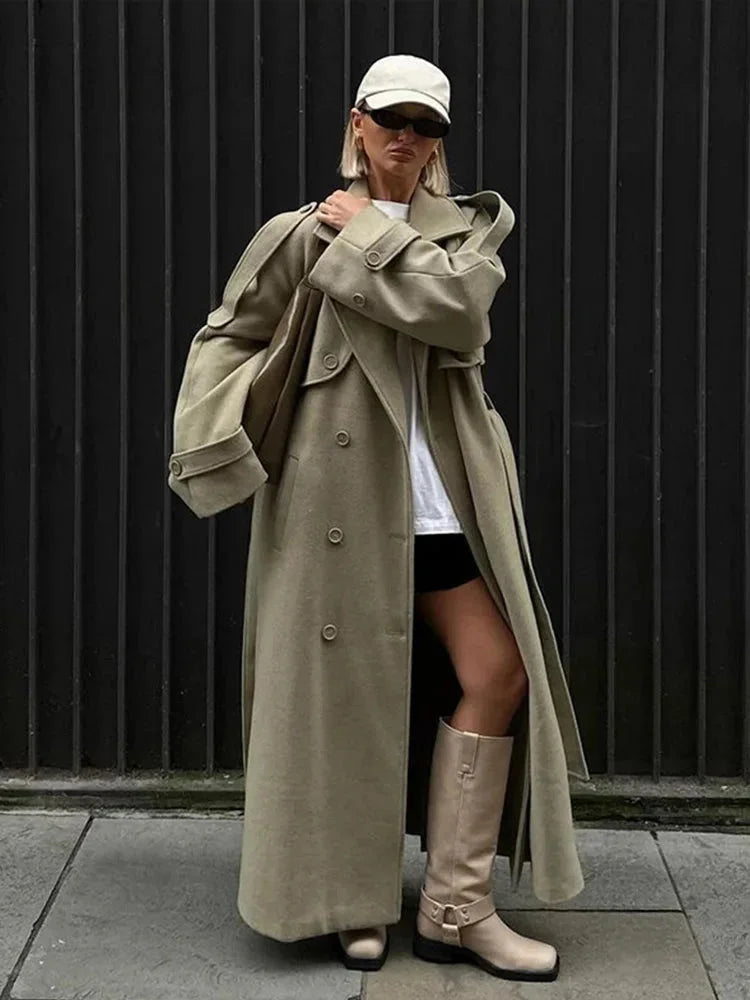 Women's Oversized Long Trench Coat - Wide Lapel Statement Outerwear
