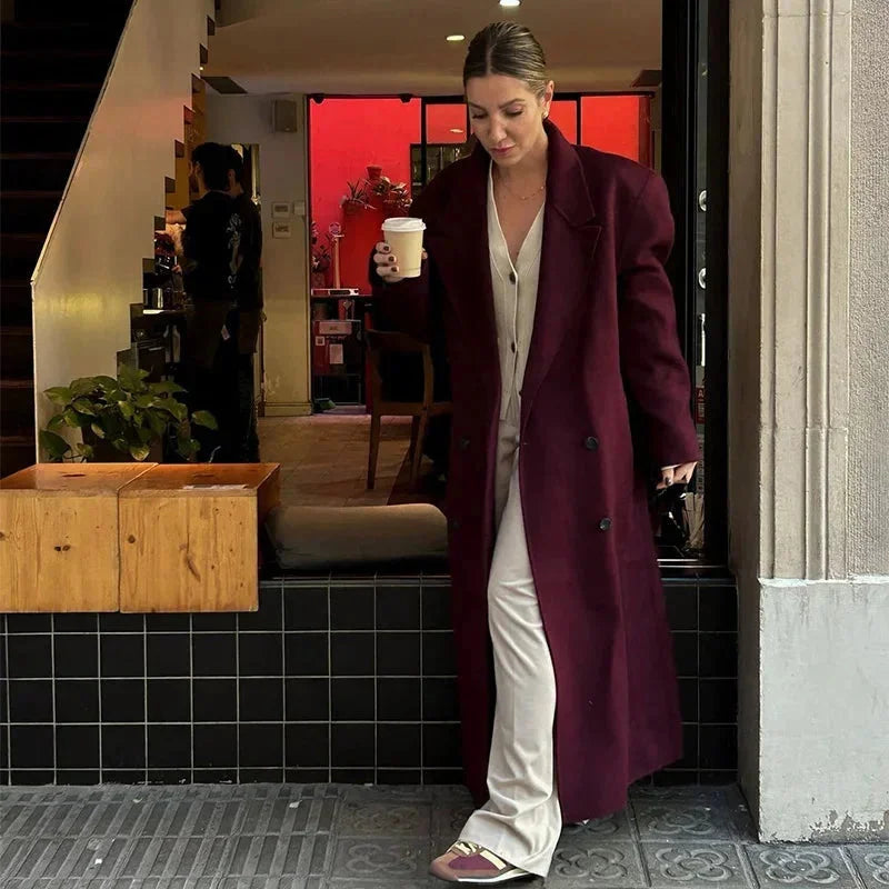 Women's Oversized Long Trench Coat - Wide Lapel Statement Outerwear