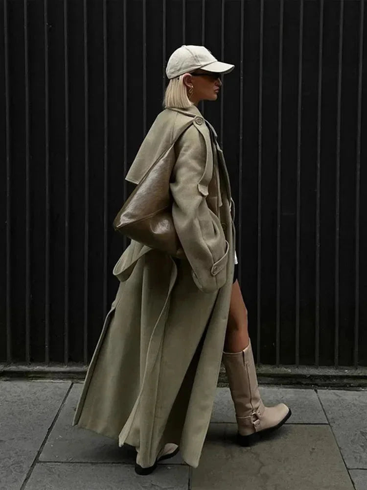 Women's Oversized Long Trench Coat - Wide Lapel Statement Outerwear