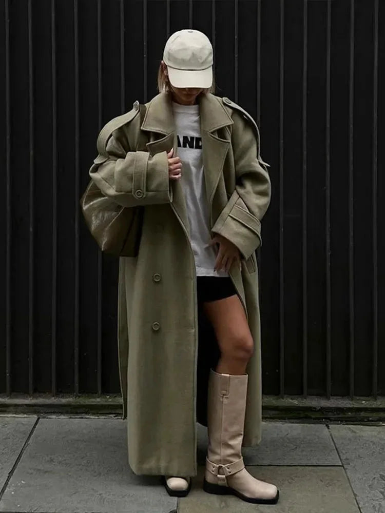 Women's Oversized Long Trench Coat - Wide Lapel Statement Outerwear
