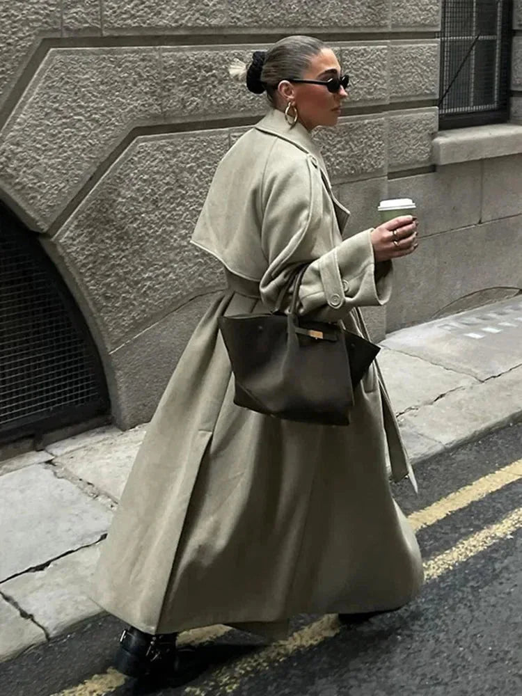 Women's Oversized Long Trench Coat - Wide Lapel Statement Outerwear