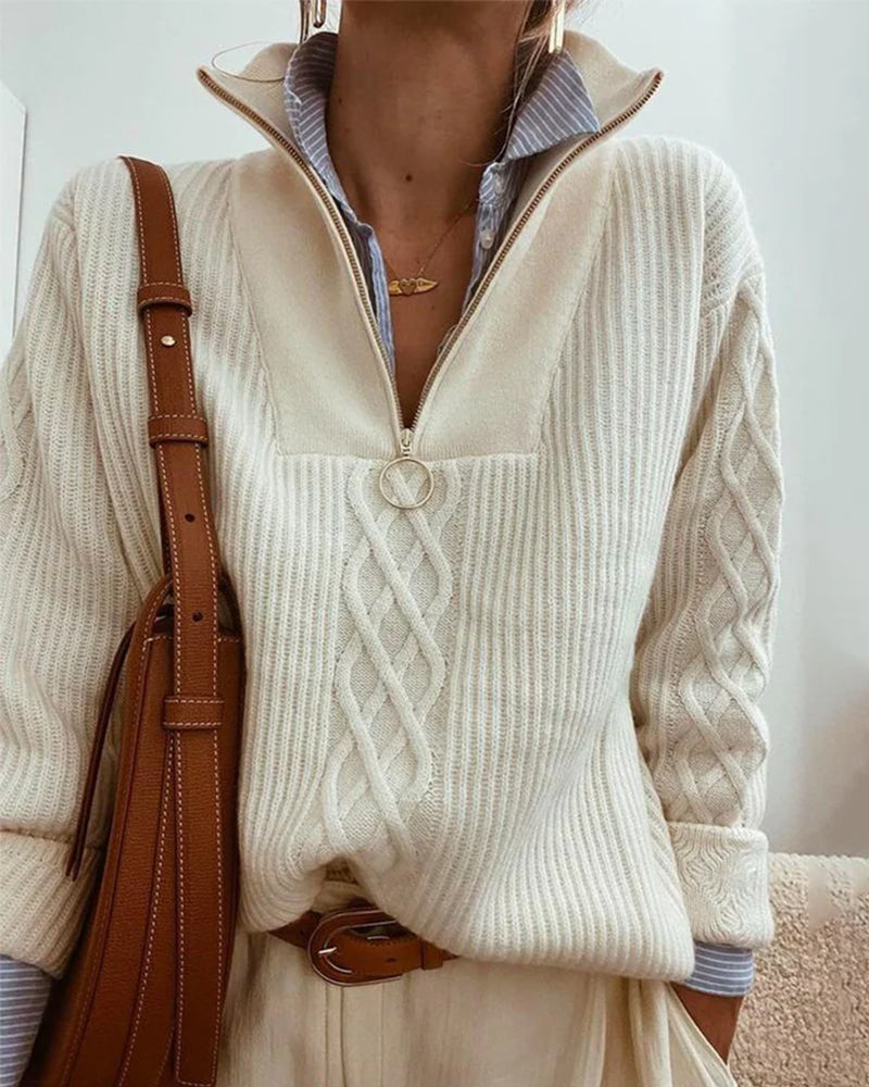Women's Cable Knit Half-Zip Sweater - Cozy Polished Layer