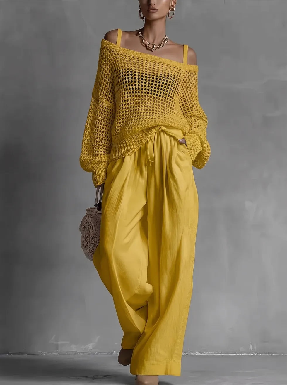 Women's Chic Two-Piece Set - Relaxed Elegant Everyday Co-Ord