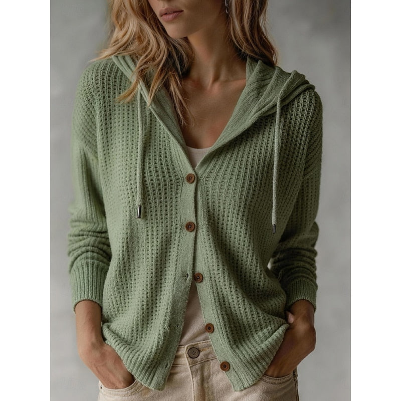 Buttoned Hooded Cardigan - Soft and Practical