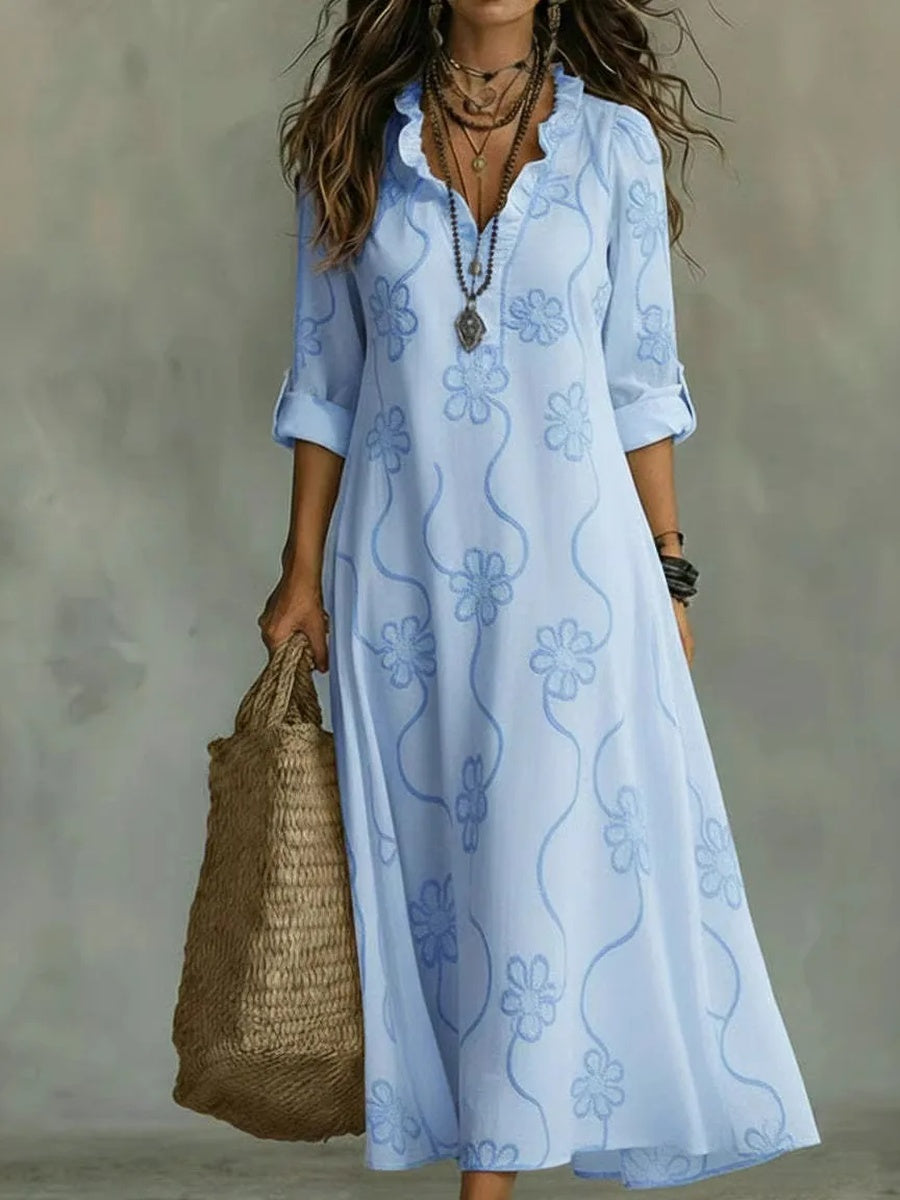 Women's Floral Maxi Dress - Light Feminine Vacation Style