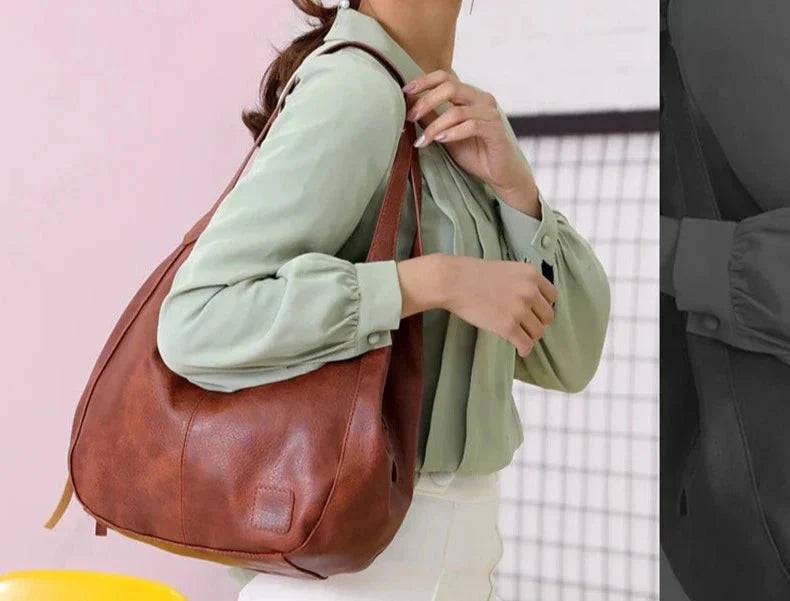 Women's Vintage Leather Handbag - Elegant Practical Everyday Carryall