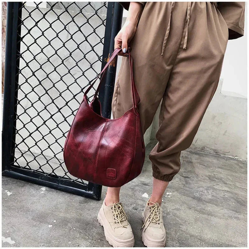 Women's Vintage Leather Handbag - Elegant Practical Everyday Carryall