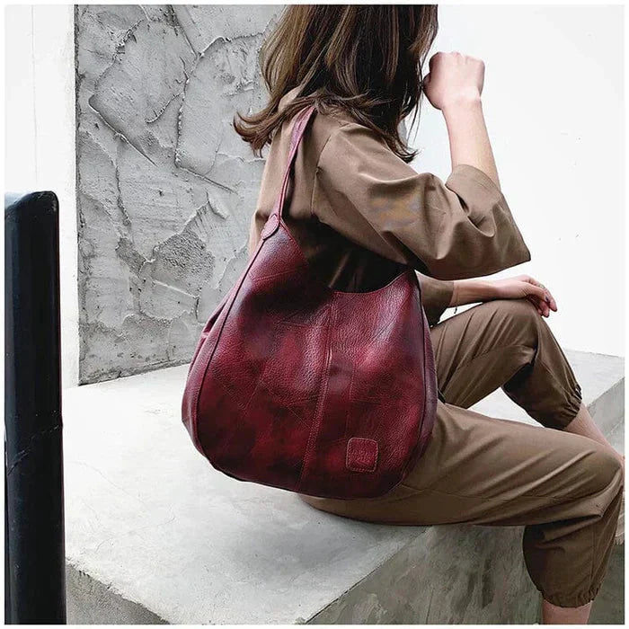 Women's Vintage Leather Handbag - Elegant Practical Everyday Carryall