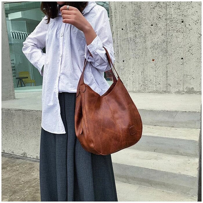 Women's Vintage Leather Handbag - Elegant Practical Everyday Carryall